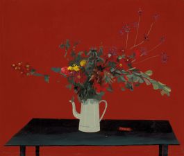Still life with flowers in a jug, on a table top